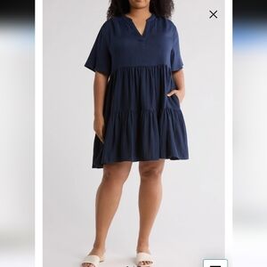 Caslon Navy Tiered Short Sleeve Dress